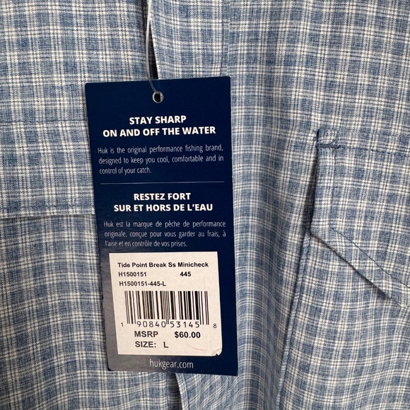NWT Mens Huk Tide Break Point Short Sleeve Light Blue Size Large - Picture 4 of 9